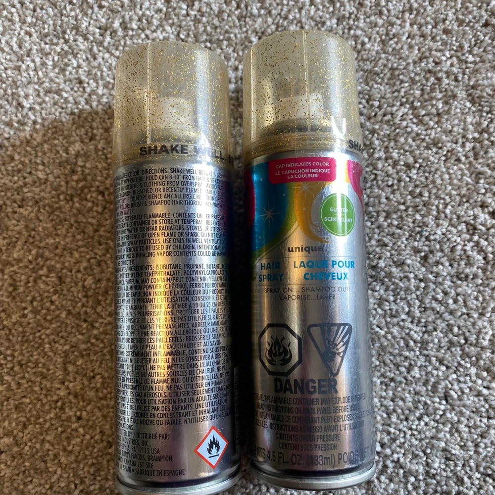 UIUnique Gold‎ Glitter Hair Spray 4.5oz Set of 2 Temporary Shimmer Spray